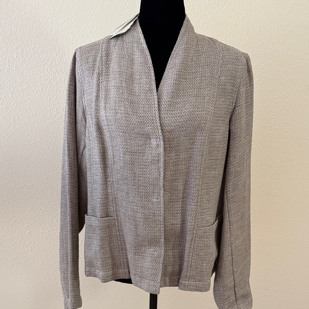 Eileen Fisher Textured Linen Cotton Taupe Basket Weave Blazer